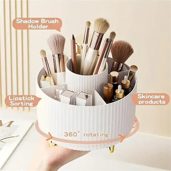 Rotating Makeup Organizer – 5 Compartment Cosmetic Storage Holder | Durable PP Plastic Vanity Organizer for Makeup, Skincare & Accessories