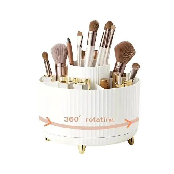 Rotating Makeup Organizer – 5 Compartment Cosmetic Storage Holder | Durable PP Plastic Vanity Organizer for Makeup, Skincare & Accessories