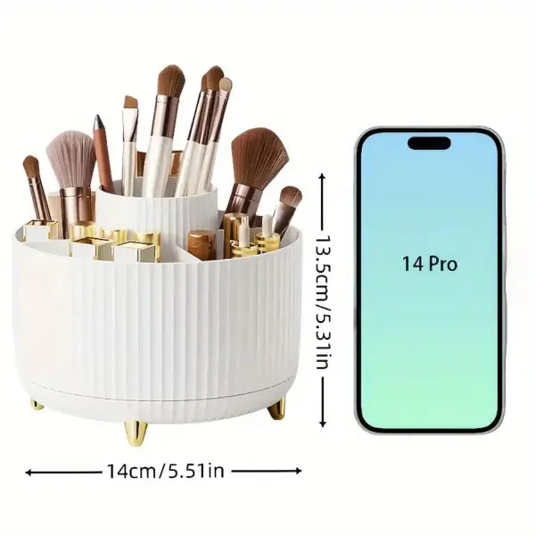 Rotating Makeup Organizer – 5 Compartment Cosmetic Storage Holder | Durable PP Plastic Vanity Organizer for Makeup, Skincare & Accessories