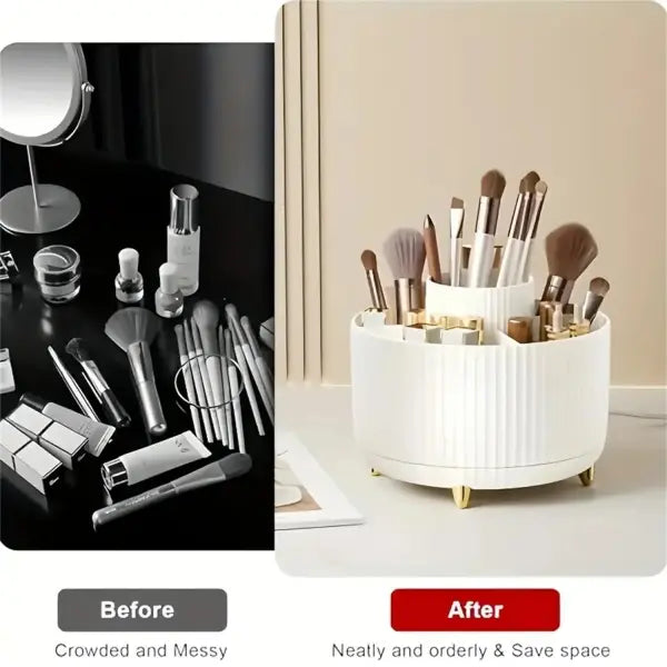 Rotating Makeup Organizer – 5 Compartment Cosmetic Storage Holder | Durable PP Plastic Vanity Organizer for Makeup, Skincare & Accessories