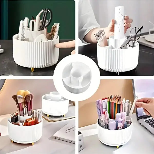Rotating Makeup Organizer – 5 Compartment Cosmetic Storage Holder | Durable PP Plastic Vanity Organizer for Makeup, Skincare & Accessories