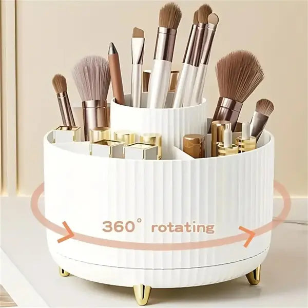 Rotating Makeup Organizer – 5 Compartment Cosmetic Storage Holder | Durable PP Plastic Vanity Organizer for Makeup, Skincare & Accessories