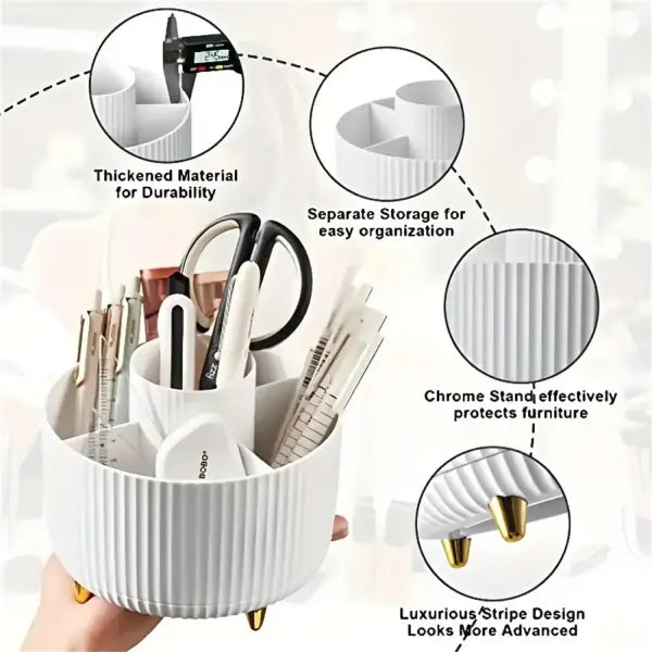 Rotating Makeup Organizer – 5 Compartment Cosmetic Storage Holder | Durable PP Plastic Vanity Organizer for Makeup, Skincare & Accessories