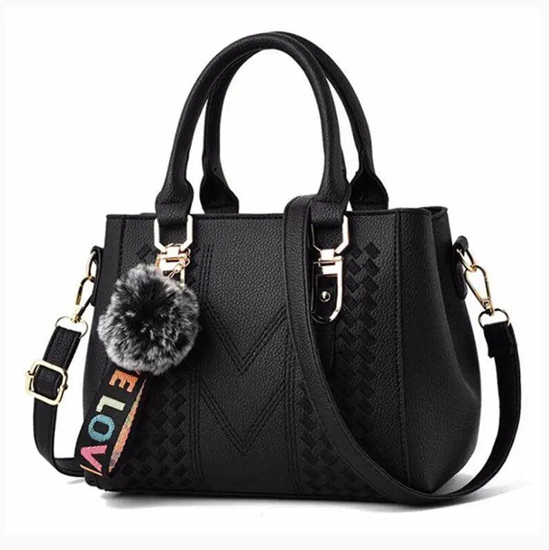 Embroidered Leather Messenger Bag for Women | Stylish Ladies Crossbody Handbag with Hair Ball Charm