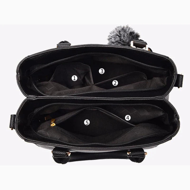 Embroidered Leather Messenger Bag for Women | Stylish Ladies Crossbody Handbag with Hair Ball Charm