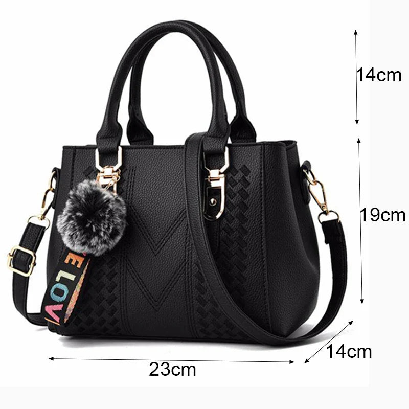 Embroidered Leather Messenger Bag for Women | Stylish Ladies Crossbody Handbag with Hair Ball Charm