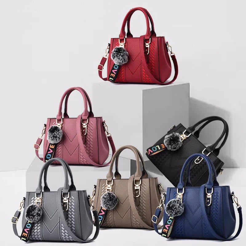 Embroidered Leather Messenger Bag for Women | Stylish Ladies Crossbody Handbag with Hair Ball Charm