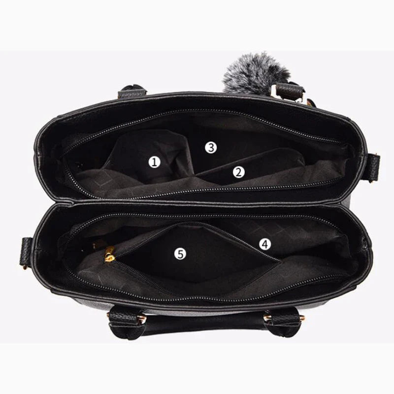 Embroidered Leather Messenger Bag for Women | Stylish Ladies Crossbody Handbag with Hair Ball Charm