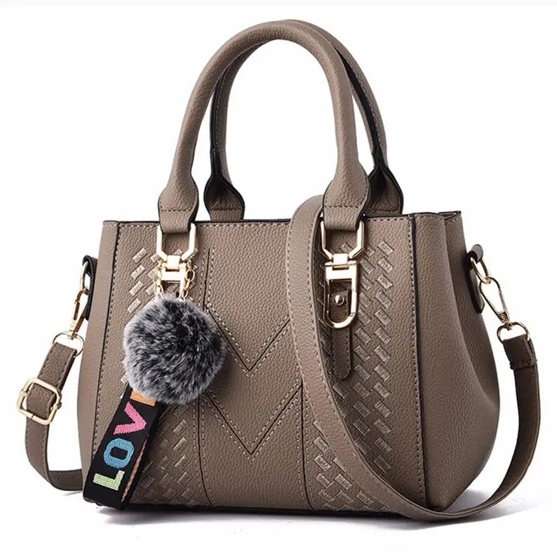 Embroidered Leather Messenger Bag for Women | Stylish Ladies Crossbody Handbag with Hair Ball Charm