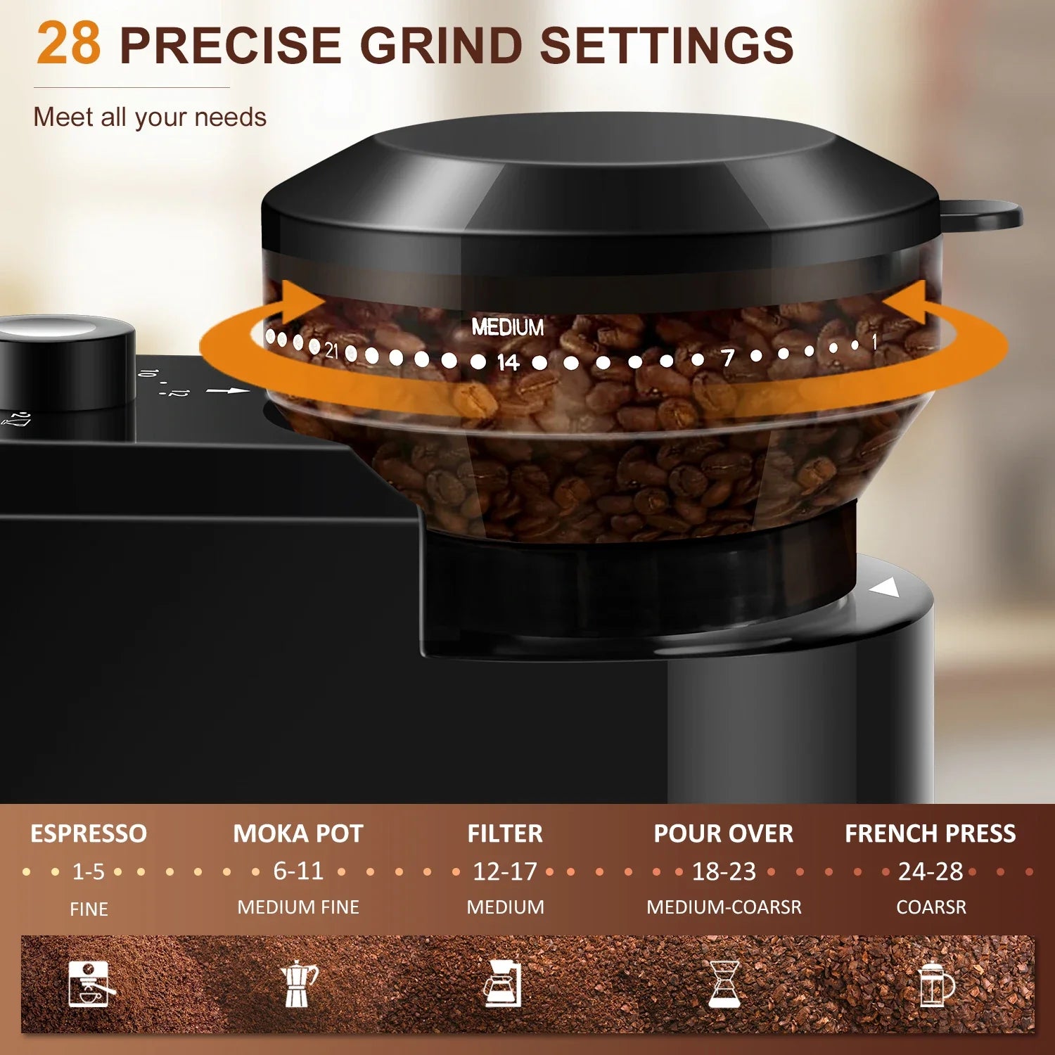 Automatic Coffee Bean Grinder for Espresso, French Press & Drip