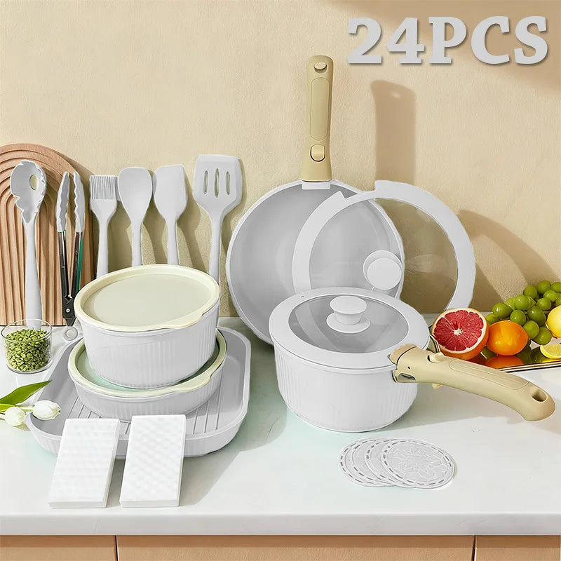 CeramiFlex™ 17-Piece Detachable Cookware Set – Nonstick Ceramic Pots & Pans with Removable Handle