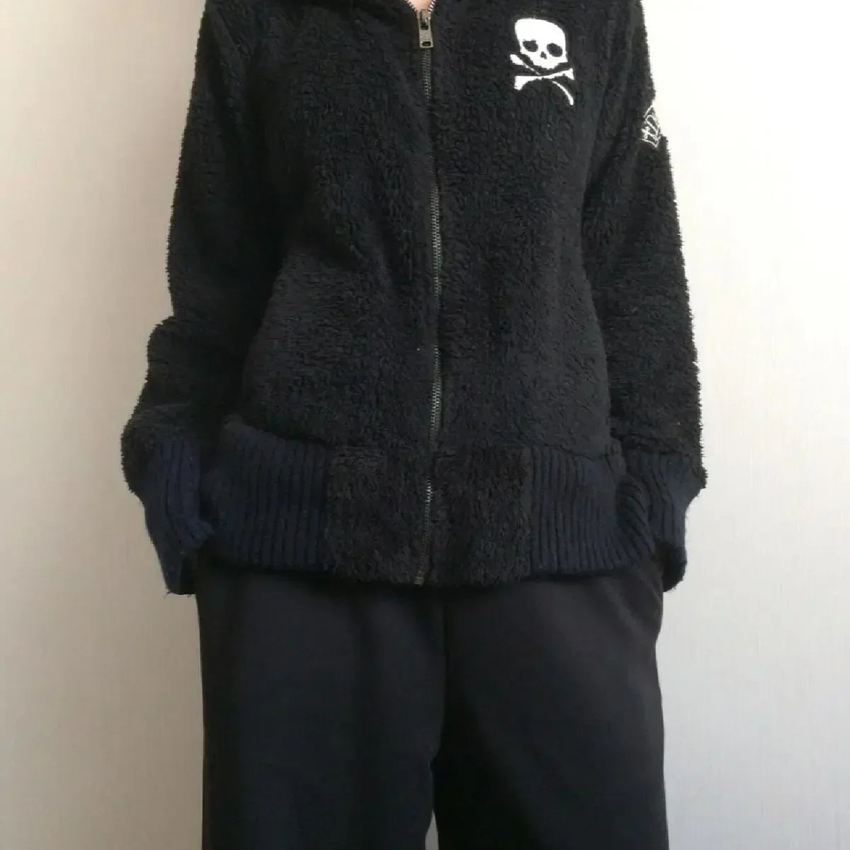 Lamb Wool Jackets Women Gothic Y2k Hoodies Cross Skull Grunge Zipper Sweatshirts Vintage Casual Hooded Coats Harajuku Streetwear