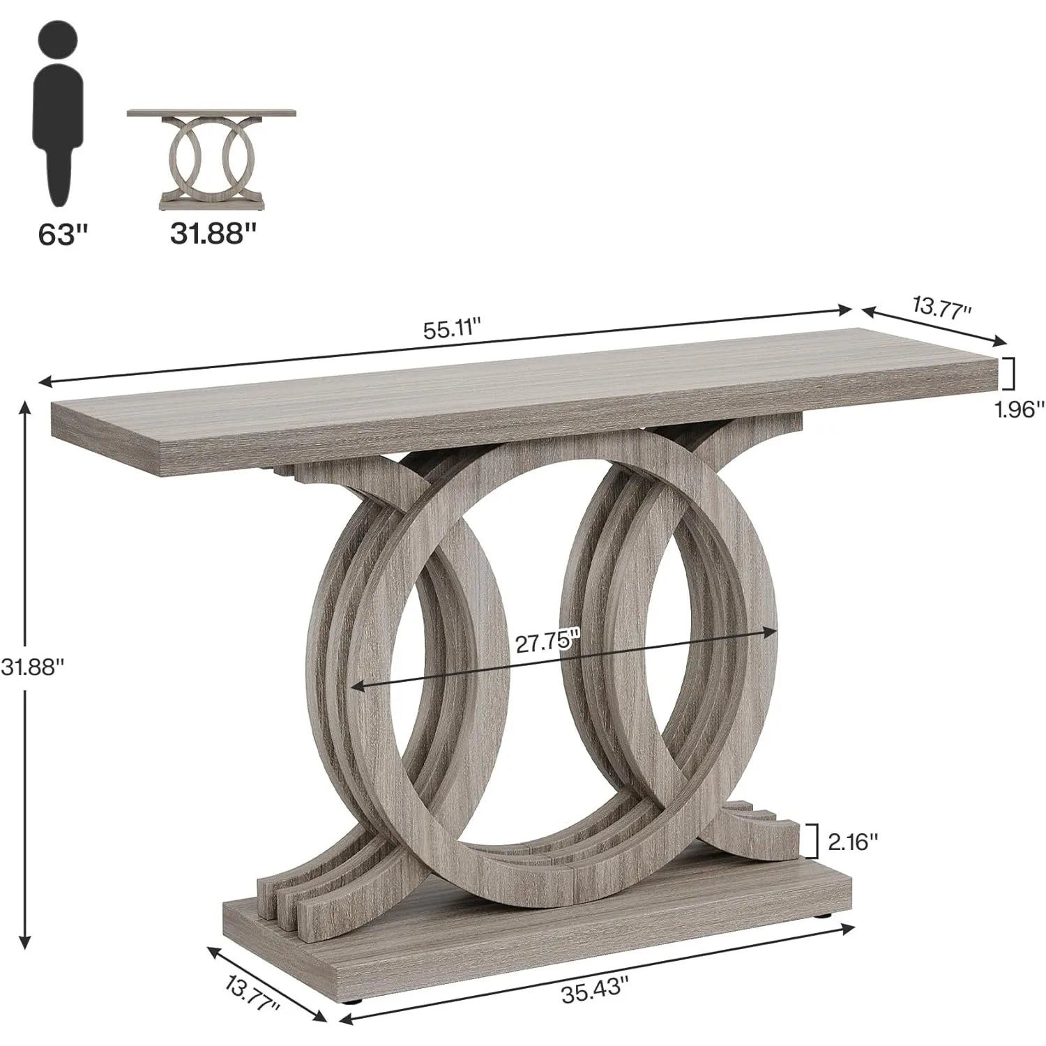 Modern 55-Inch Console Table – Geometric Wood Base Entryway Table with Thick Top for Hallway & Living Room