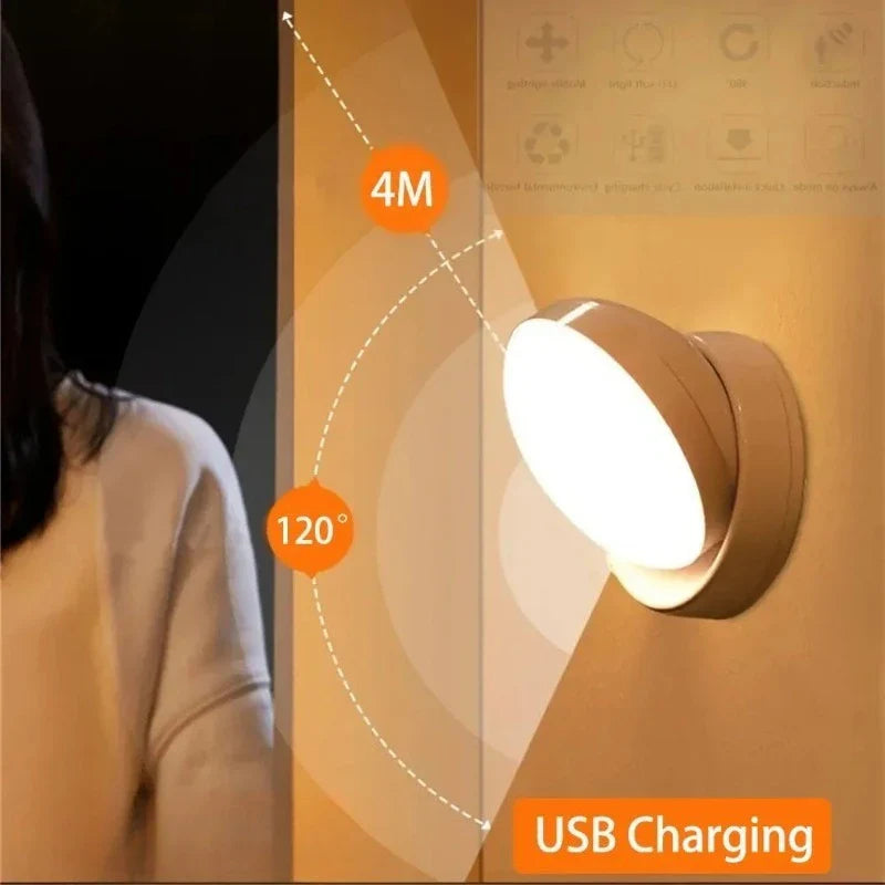 LED Motion Sensor Night Light USB Rechargeable Smart Wardrobe & Bedside Lamp