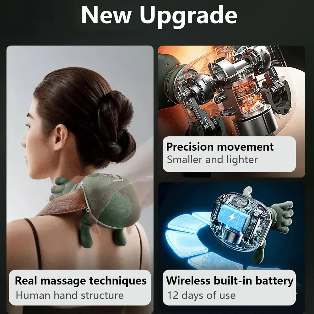 Bionic Finger Wireless Neck & Shoulder Massager – Deep Kneading Shiatsu Pain Relief Device for Neck, Shoulders & Upper Back