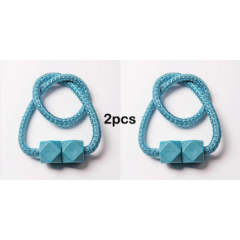 2pcs Curtain Tiebacks with Strong Magnet Thick Rope Design Bedroom Living Room Kitchen Durable Plastic Home Decor Accessory