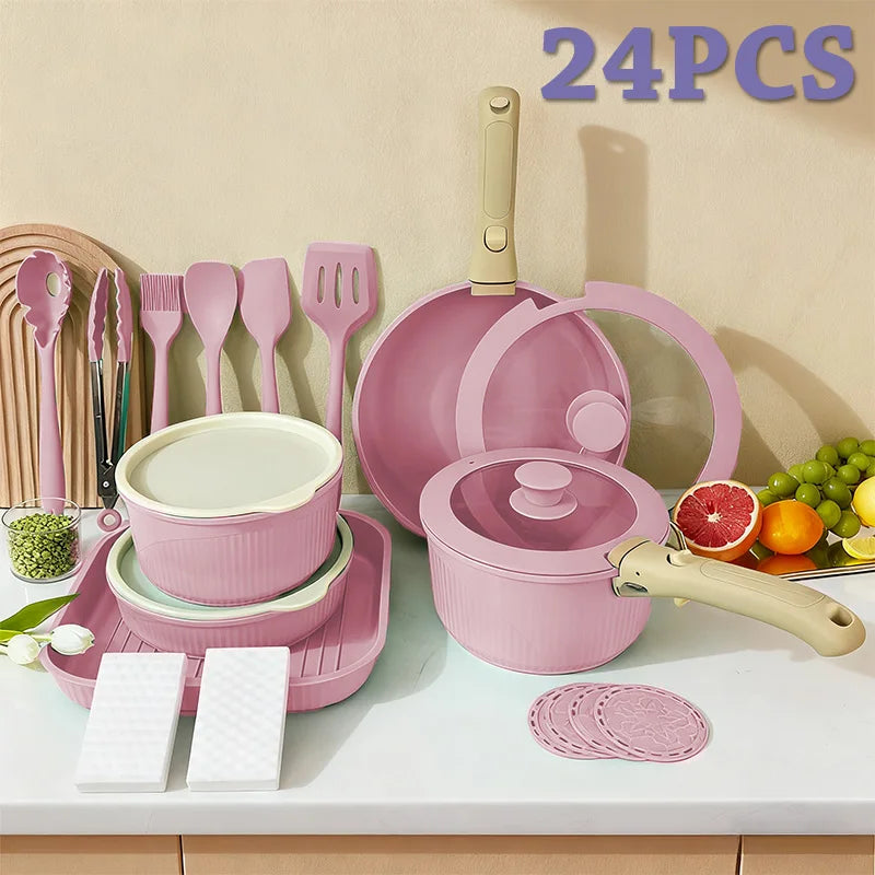 CeramiFlex™ 17-Piece Detachable Cookware Set – Nonstick Ceramic Pots & Pans with Removable Handle