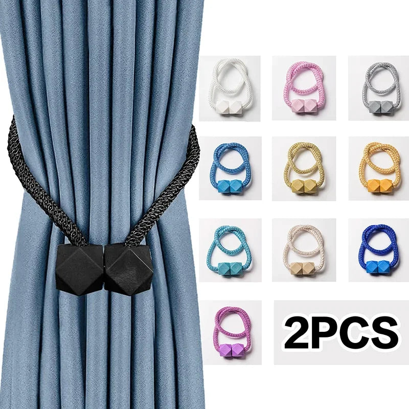 2pcs Curtain Tiebacks with Strong Magnet Thick Rope Design Bedroom Living Room Kitchen Durable Plastic Home Decor Accessory