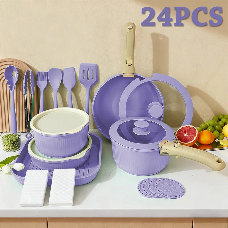 CeramiFlex™ 17-Piece Detachable Cookware Set – Nonstick Ceramic Pots & Pans with Removable Handle