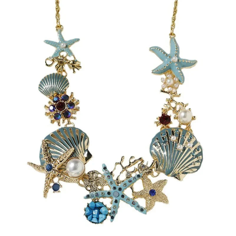 Ocean Elegance – Shell & Pearl Necklace | Coastal Pearl Pendant Necklace for Women, Beach Jewelry Gift
