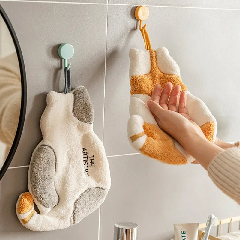 Pet Luxury Store™ Cute Cat Plush Hanging Hand Towel – Soft Absorbent Bathroom & Kitchen Towel