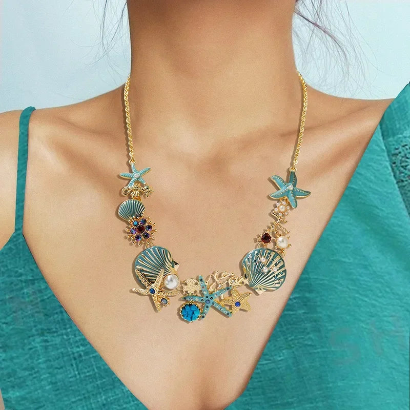 Ocean Elegance – Shell & Pearl Necklace | Coastal Pearl Pendant Necklace for Women, Beach Jewelry Gift