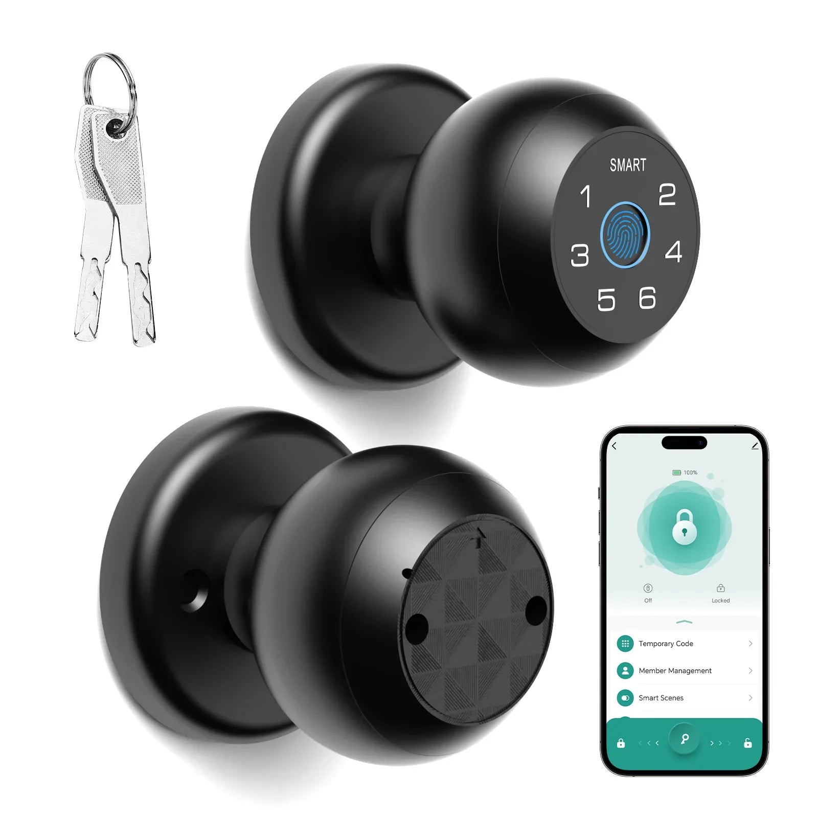 Smart Fingerprint Door Lock with Keypad & App Control – Ball-Shaped Electronic Touchscreen Handle