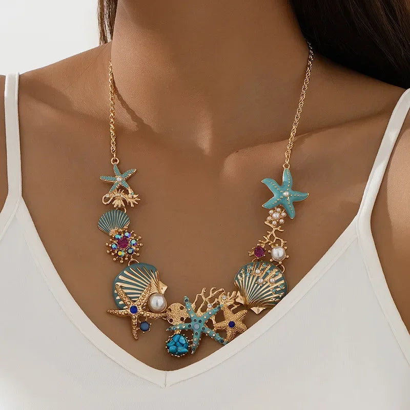 Ocean Elegance – Shell & Pearl Necklace | Coastal Pearl Pendant Necklace for Women, Beach Jewelry Gift
