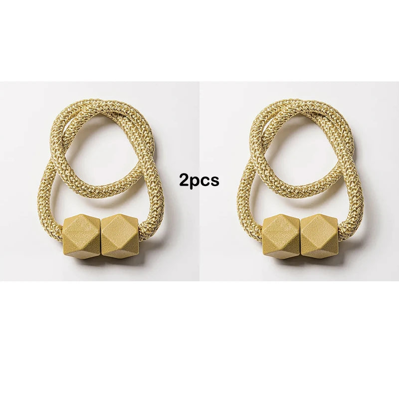 2pcs Curtain Tiebacks with Strong Magnet Thick Rope Design Bedroom Living Room Kitchen Durable Plastic Home Decor Accessory