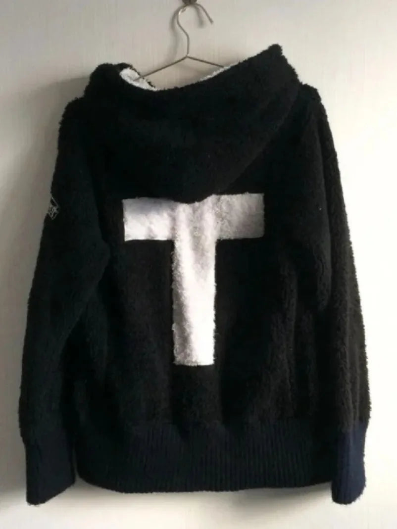Lamb Wool Jackets Women Gothic Y2k Hoodies Cross Skull Grunge Zipper Sweatshirts Vintage Casual Hooded Coats Harajuku Streetwear