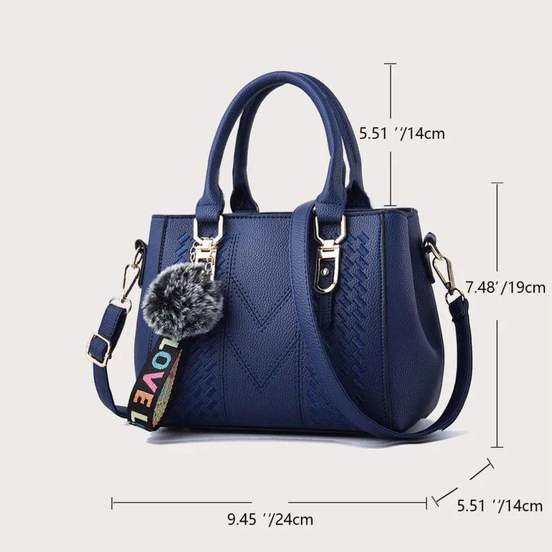 Embroidered Leather Messenger Bag for Women | Stylish Ladies Crossbody Handbag with Hair Ball Charm