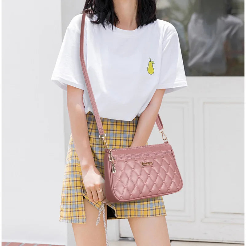 Embroidered Leather Messenger Bag for Women | Stylish Ladies Crossbody Handbag with Hair Ball Charm