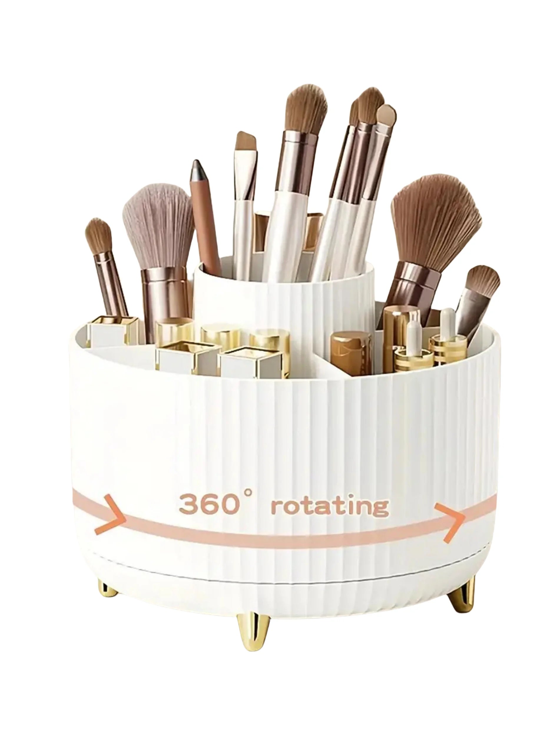 Rotating Makeup Organizer – 5 Compartment Cosmetic Storage Holder | Durable PP Plastic Vanity Organizer for Makeup, Skincare & Accessories