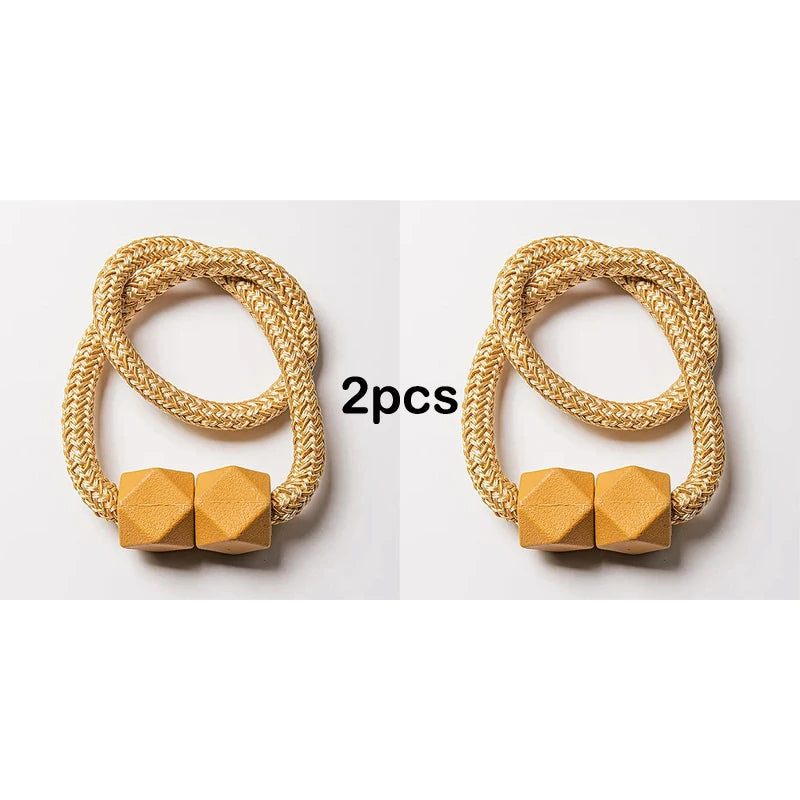2pcs Curtain Tiebacks with Strong Magnet Thick Rope Design Bedroom Living Room Kitchen Durable Plastic Home Decor Accessory