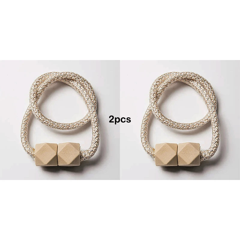 2pcs Curtain Tiebacks with Strong Magnet Thick Rope Design Bedroom Living Room Kitchen Durable Plastic Home Decor Accessory