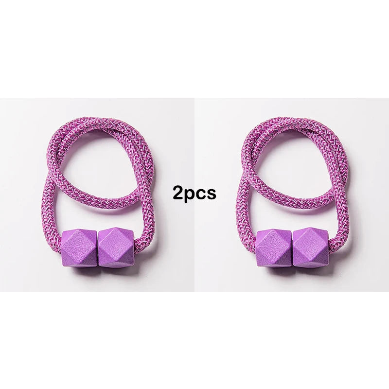 2pcs Curtain Tiebacks with Strong Magnet Thick Rope Design Bedroom Living Room Kitchen Durable Plastic Home Decor Accessory