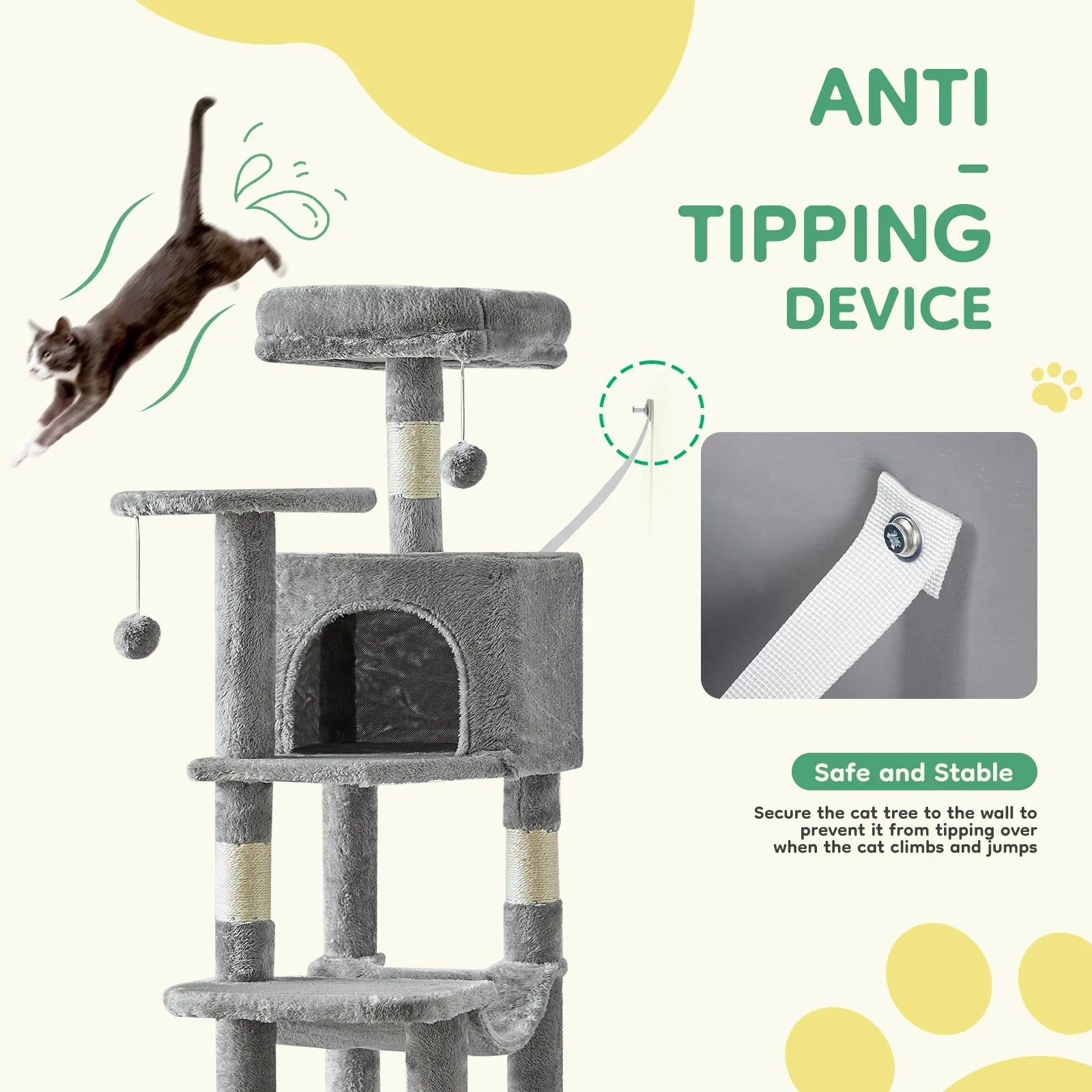 JHK 44” Cat Tree Tower – Multi-Level Indoor Cat Condo with Sisal Scratching Posts & Stable Pet House