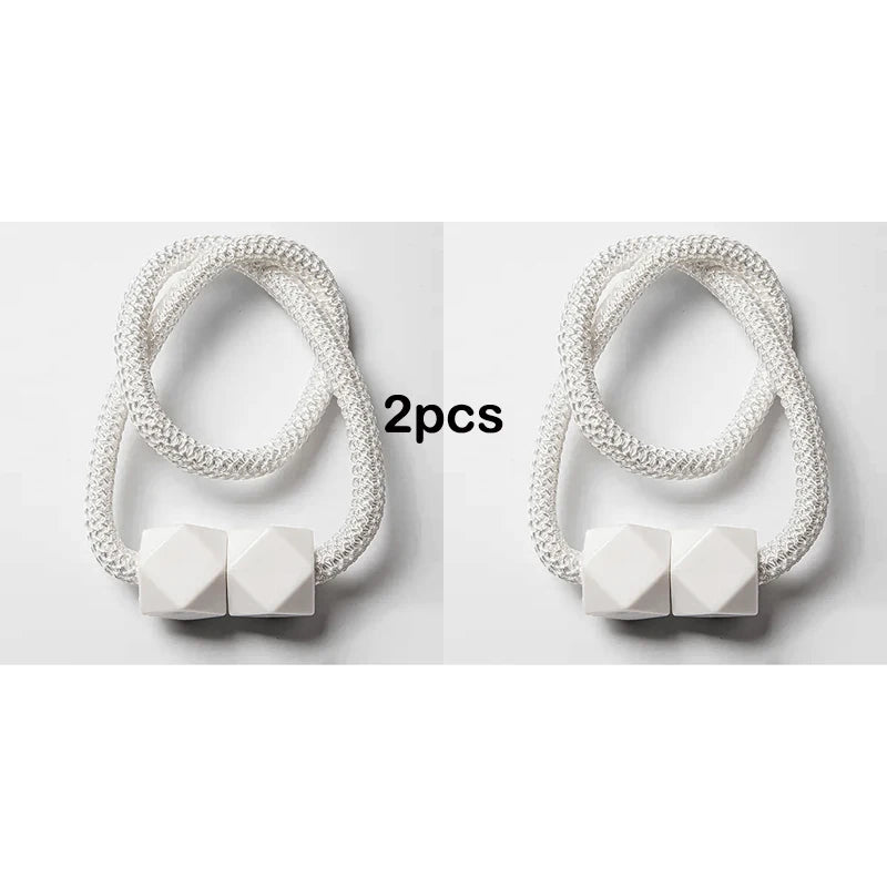 2pcs Curtain Tiebacks with Strong Magnet Thick Rope Design Bedroom Living Room Kitchen Durable Plastic Home Decor Accessory