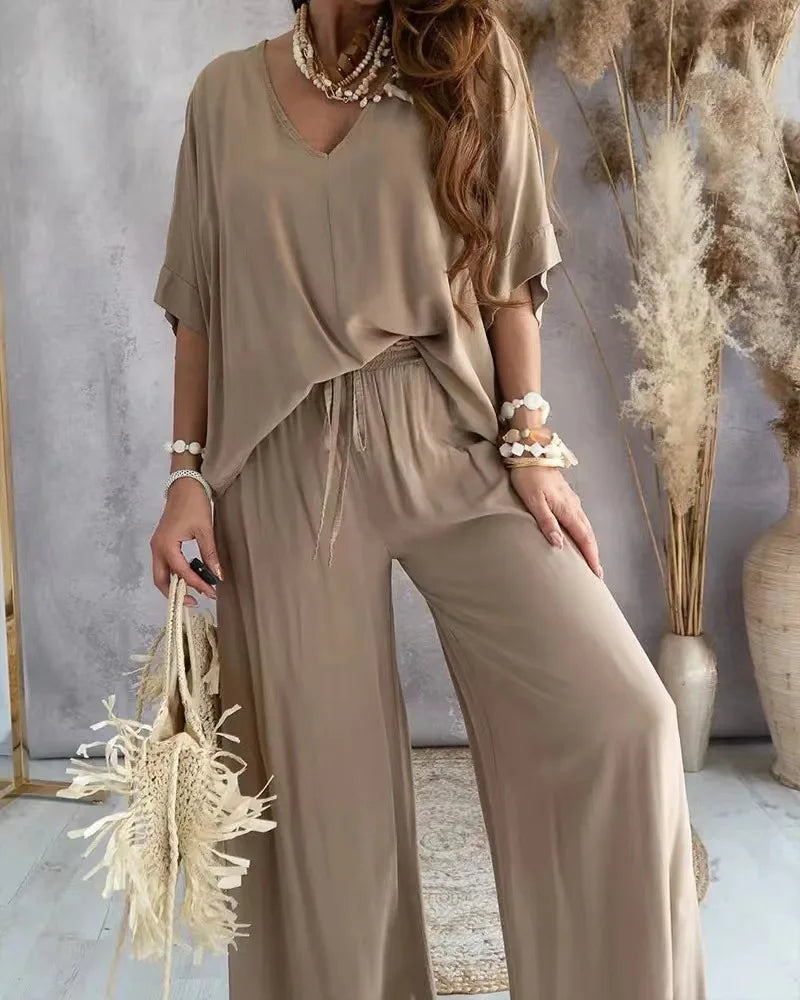 ⏰ 50% Korting – Elegante 3-Delige Dames Set met Wijde Pijpen | Comfortabele, Soepel Vallende & Flatterende Outfit