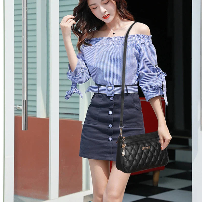 Embroidered Leather Messenger Bag for Women | Stylish Ladies Crossbody Handbag with Hair Ball Charm