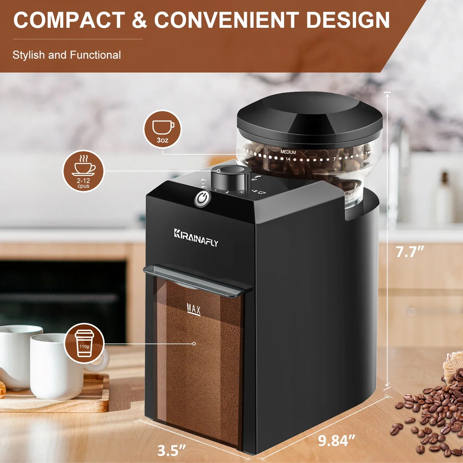 Automatic Coffee Bean Grinder for Espresso, French Press & Drip