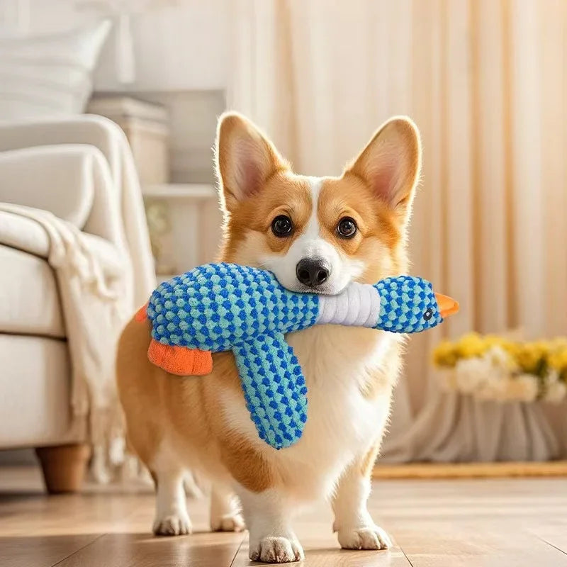 Blue Goose Plush Squeaky Pet Toy – Bite-Resistant Chew Toy for Dogs & Cats (Soft, Interactive, Double Color)