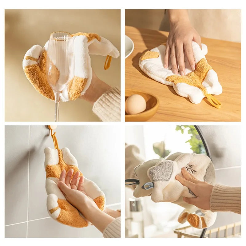 Pet Luxury Store™ Cute Cat Plush Hanging Hand Towel – Soft Absorbent Bathroom & Kitchen Towel