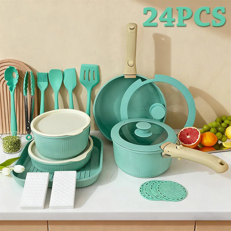 CeramiFlex™ 17-Piece Detachable Cookware Set – Nonstick Ceramic Pots & Pans with Removable Handle