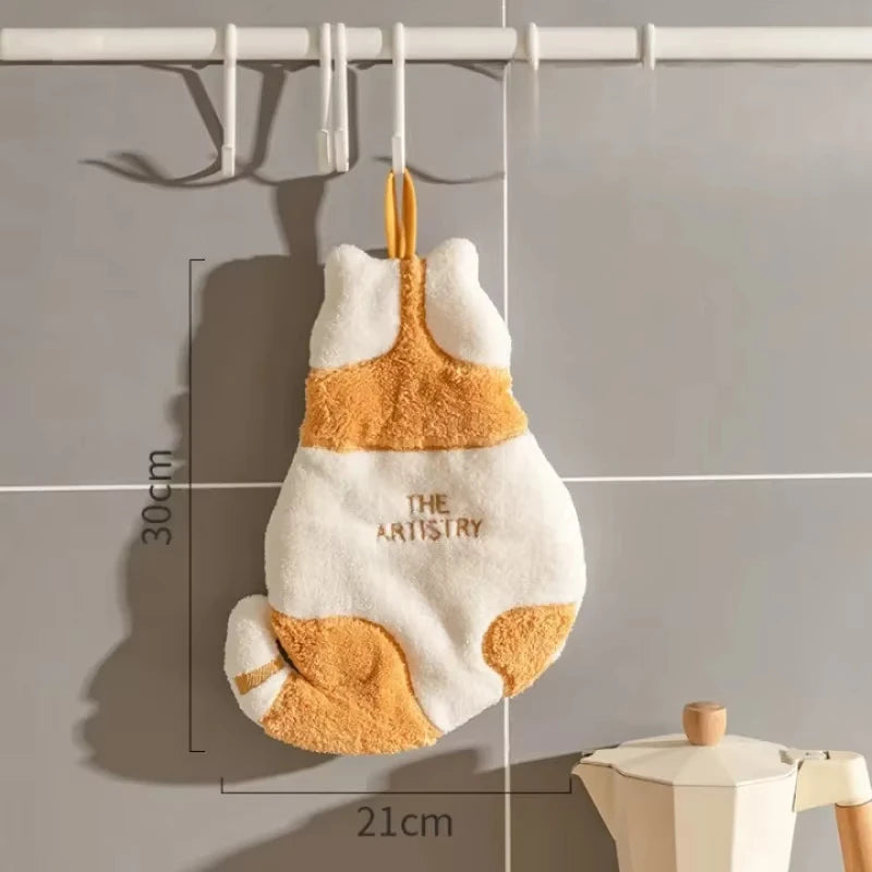 Pet Luxury Store™ Cute Cat Plush Hanging Hand Towel – Soft Absorbent Bathroom & Kitchen Towel