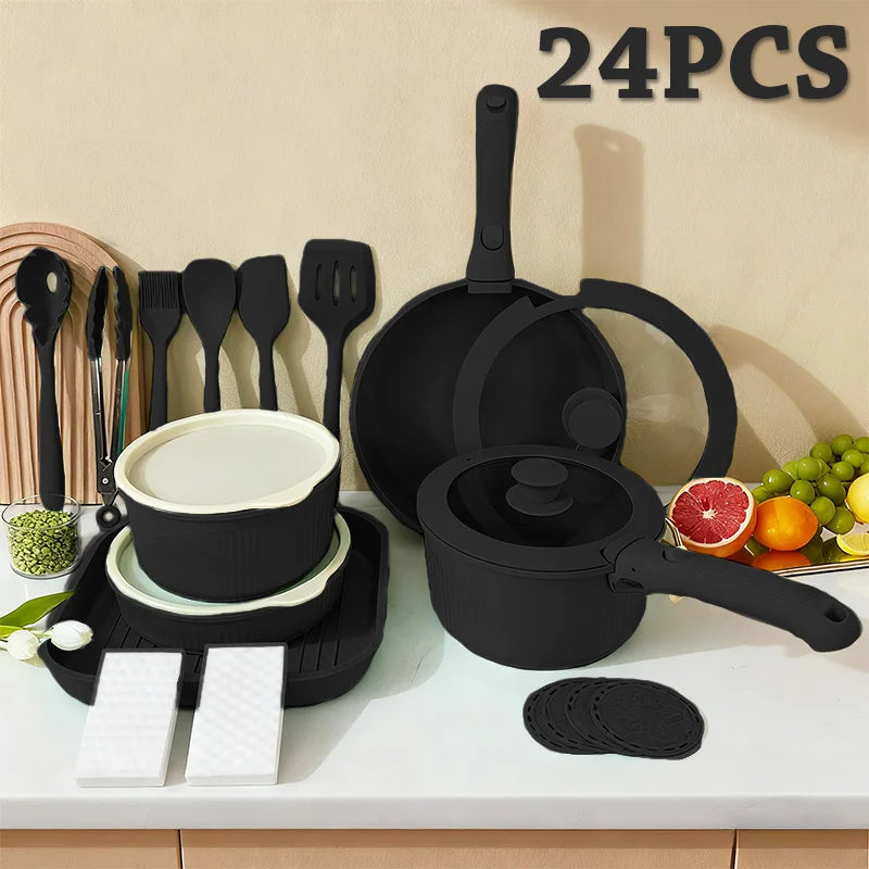 CeramiFlex™ 17-Piece Detachable Cookware Set – Nonstick Ceramic Pots & Pans with Removable Handle