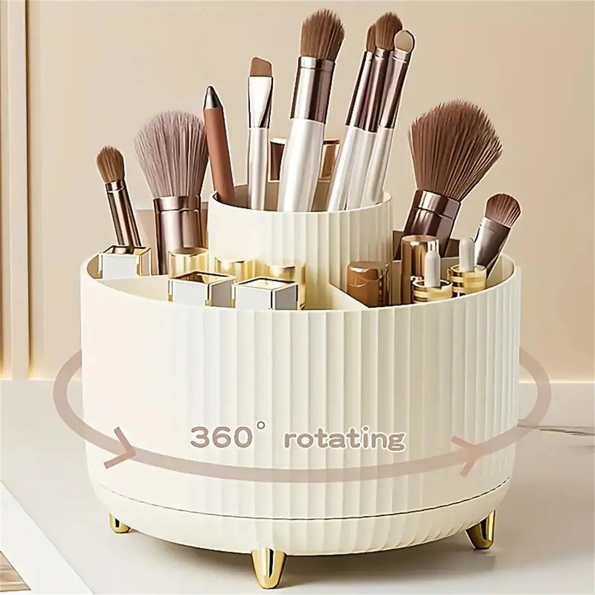 Rotating Makeup Organizer – 5 Compartment Cosmetic Storage Holder | Durable PP Plastic Vanity Organizer for Makeup, Skincare & Accessories