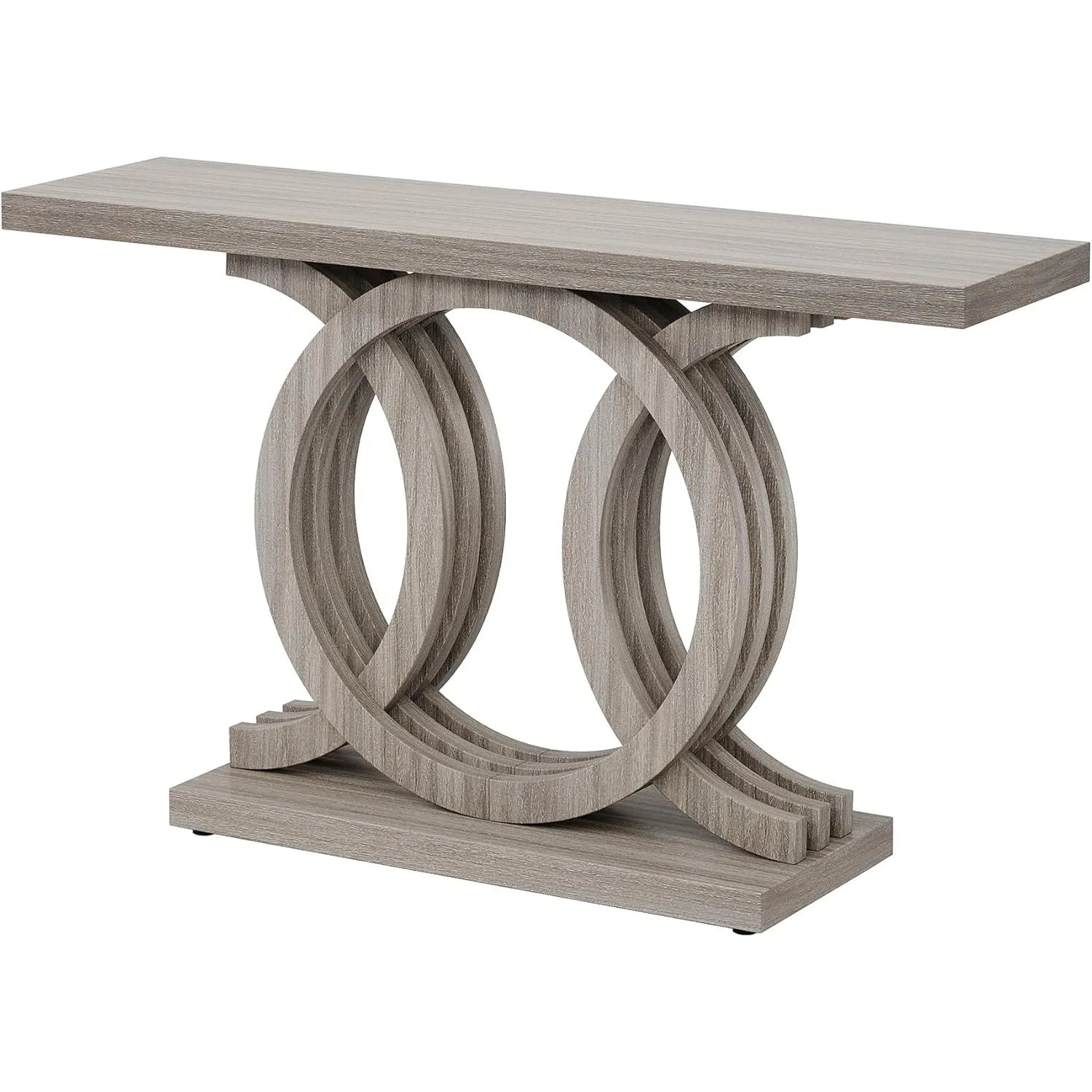 Modern 55-Inch Console Table – Geometric Wood Base Entryway Table with Thick Top for Hallway & Living Room