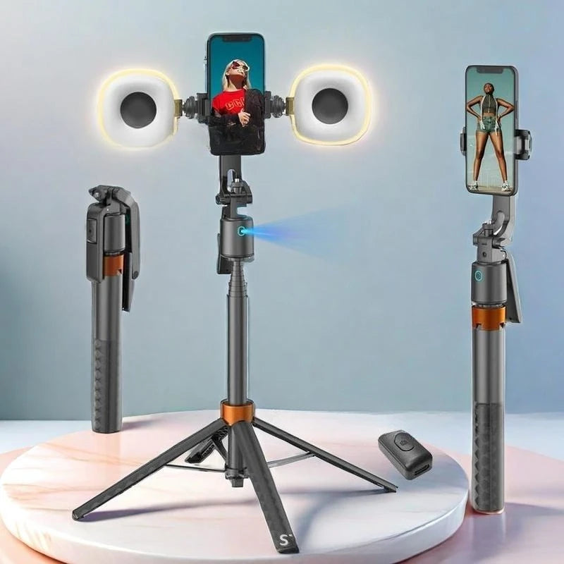 TrackShot™ Smart Tripod 📸✨ – Auto Face Tracking Tripod with Fill Lights | 360° Phone Holder for TikTok, Reels, Vlogging & Video Calls