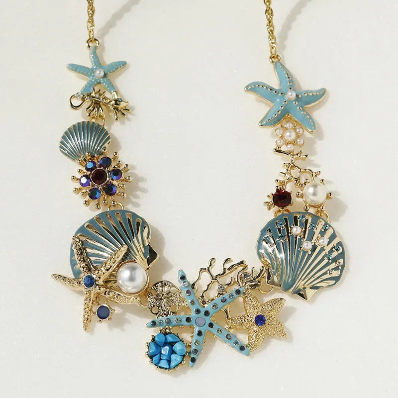 Ocean Elegance – Shell & Pearl Necklace | Coastal Pearl Pendant Necklace for Women, Beach Jewelry Gift